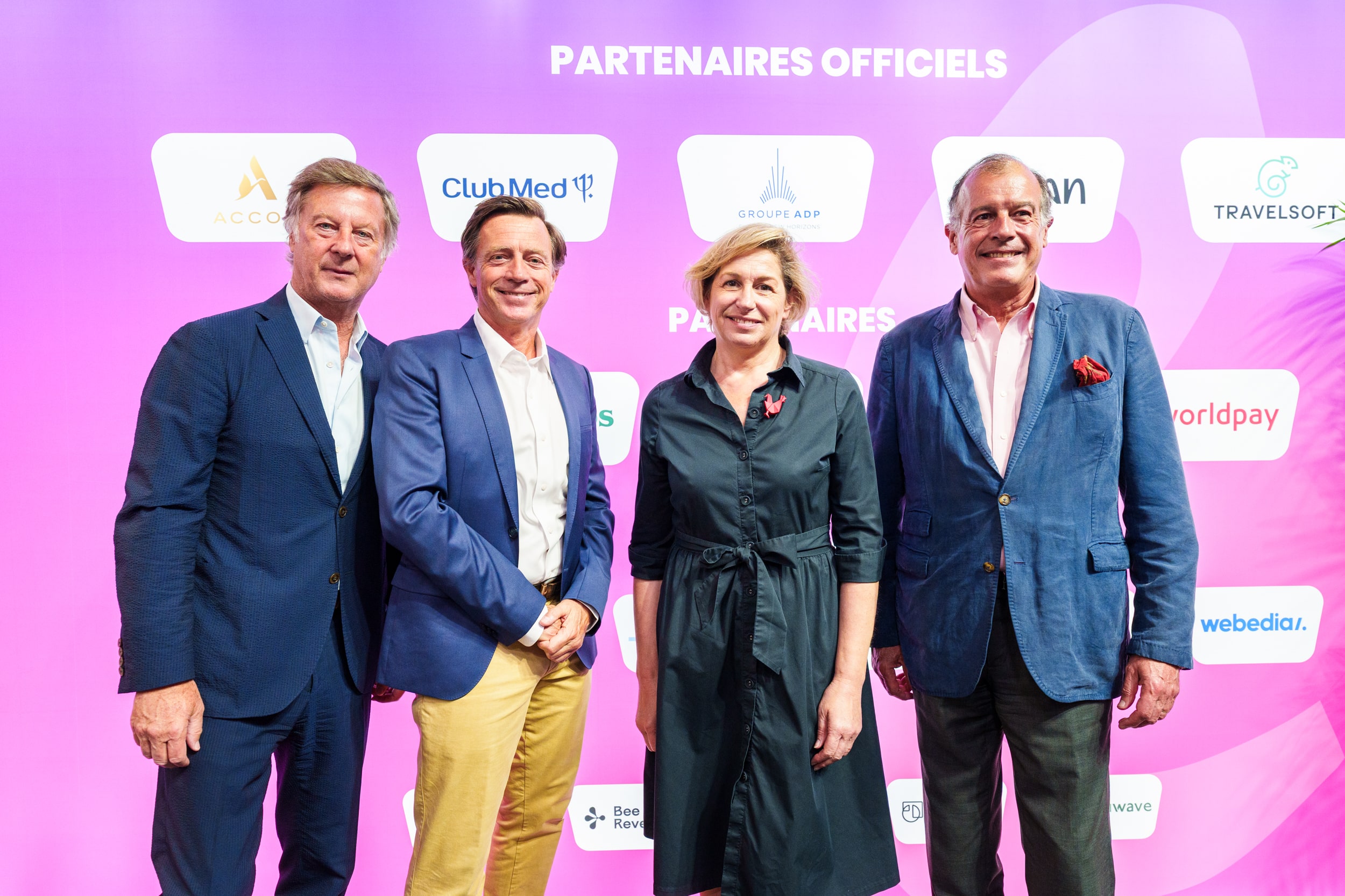 Sébastien Bazin (Accor), Frédéric Vanhoutte (Eventiz), Nathalie Delattre, Henri Giscard d'Estaing (Club Med)©Antoine Marceau
